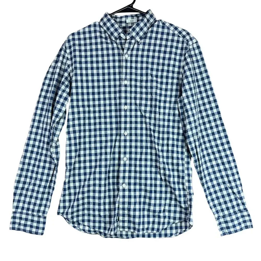 J Crew Mens Shirt Blue Tan Plaid Slim Fit Long Sleeve 100% Cotton Medium